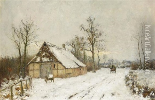 Winterlandschaft Mit Bauernhof Und Pferdefuhrwerk Oil Painting - Rudolf Hoeckner