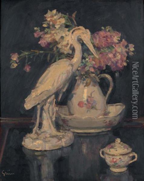 Fleurs Dans Un Vase Et Coupe D'argent Oil Painting - Maurice Grun