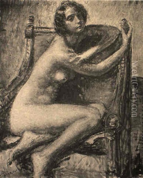 Nude In A Gilded Armchair Oil Painting - Lajos Mark