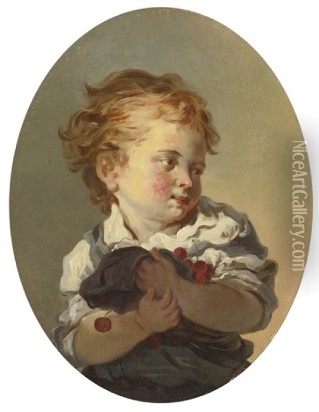 Young Boy Holding Cherries Oil Painting - Jean-Honore Fragonard