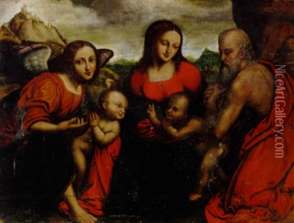 The Madonna And Child With The Infant Saint John The Baptist, Saint Jerome And An Angel Oil Painting -  Giampietrino