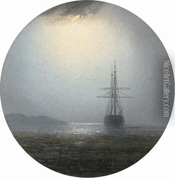 Shipping By Moonlight; Shipping At Sunset Oil Painting - Adolphus Knell