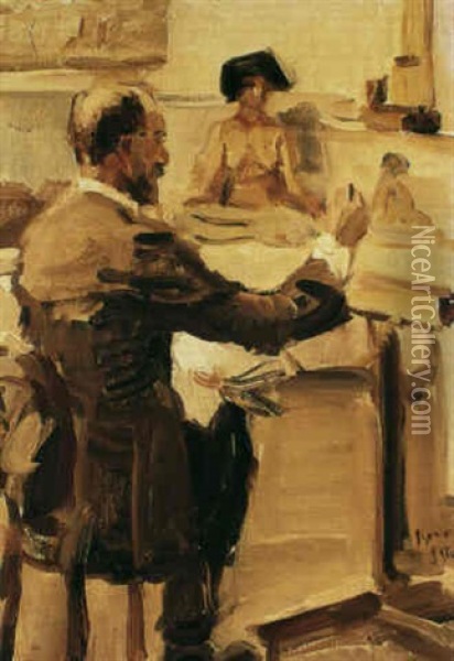 The Painter Marius Bauer In The Studio Of Isaac Israels Oil Painting - Isaac Israels