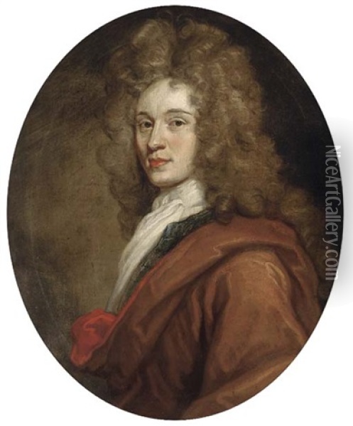 Portrait Of James Graham, 1st Duke Of Montrose, Half-length, In A Brown Cloak And White Cravat Oil Painting - Sir John Baptist de Medina