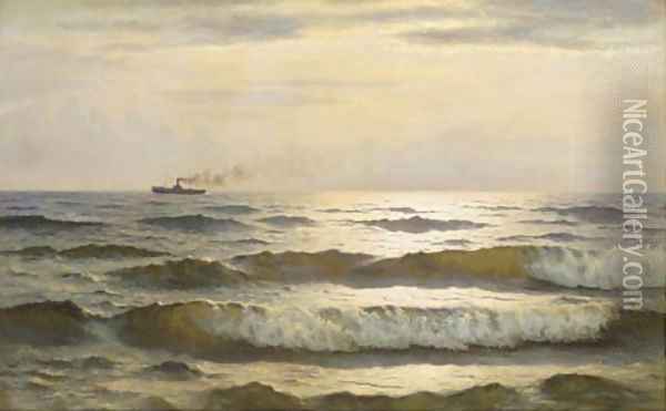 Solglans paa havet sun glimmering on the sea Oil Painting - Johannes Herman Brandt