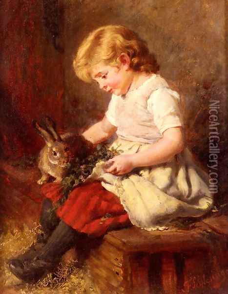 The Pet Rabbit Oil Painting - Felix Schlesinger