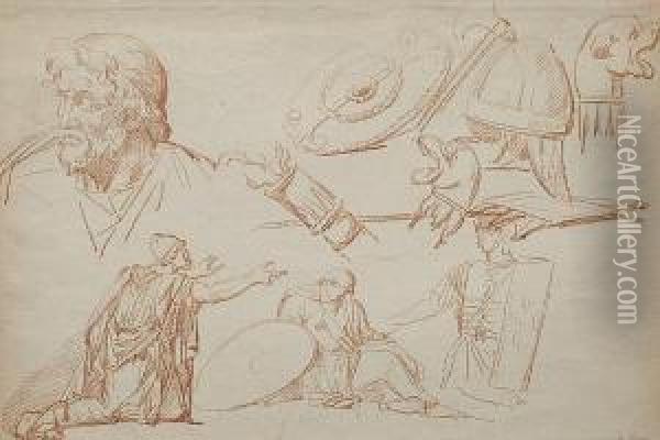 A Sheet Of Studies After The Antique Oil Painting - Anicet-Charles-Gabriel Lemonnier