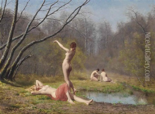 Bathers In The Forest Oil Painting - Rene Peyrol