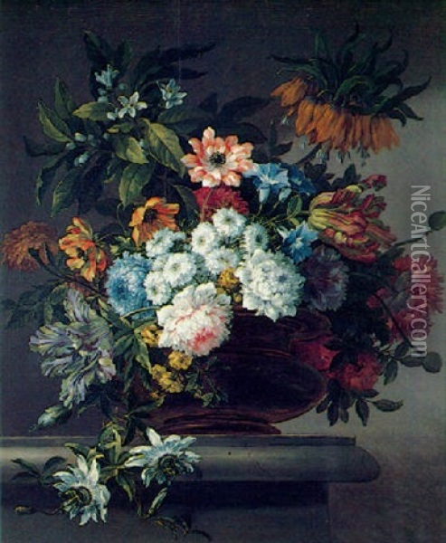 Still Life With Flowers In An Urn Oil Painting - Pieter Casteels III