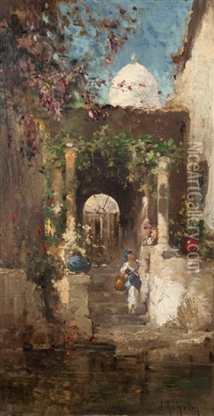 Femme Dans Une Rue Orientale Oil Painting - Jean d' Alheim