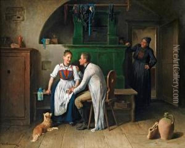 Verliebtes Paar In Der Stube Oil Painting - Friedrich V. Malheim Friedlaender