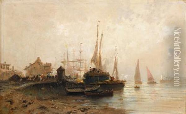 Ships At Sea Oil Painting - Eugene Galien-Laloue
