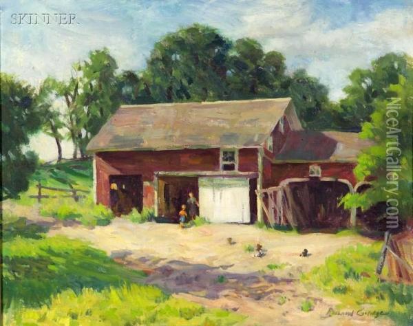 New England Barnyard Oil Painting - Mary Rosamond Coolidge