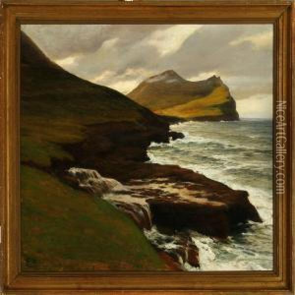 Coastal Scene From The The Faroe Islands Oil Painting - Emil Axel Krause