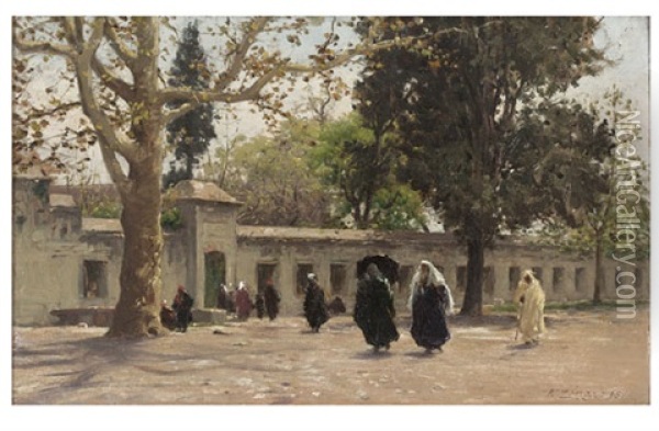 Suleymaniye Camii Onunde Oil Painting - Fausto Zonaro