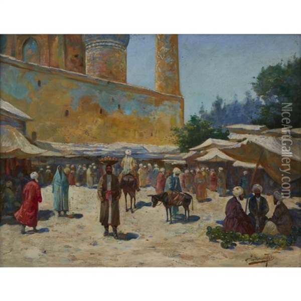Village Scene Oil Painting - Richard Karlovich Zommer
