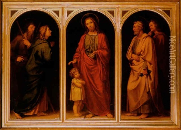 Christ With A Child And Four Saints Oil Painting - Franz von Rohden
