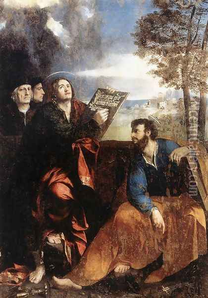 Sts John and Bartholomew with Donors 1527 Oil Painting - Dosso Dossi