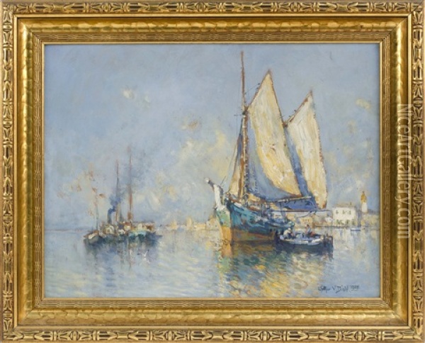 Moroccan Harbor Scene Oil Painting - Arthur Vidal Diehl