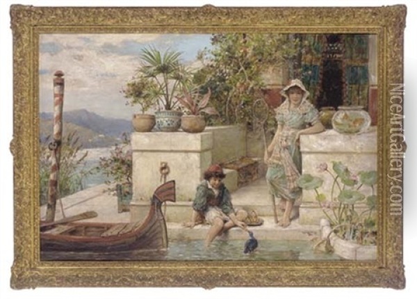 On The Steps To The Lake Oil Painting - William Stephen Coleman
