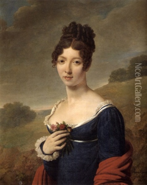 Portrait De Femme Au Bouquet Oil Painting - Marie-Nicole Ponce-Camus