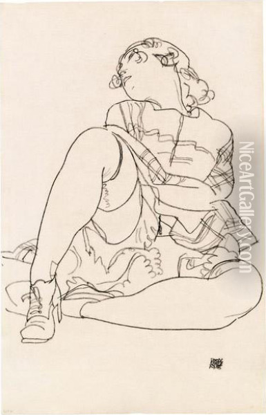 Sitzendes Madchen Mit Zuruckgeworfenem Kopf Oil Painting - Egon Schiele