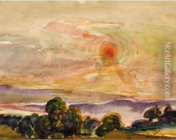 Sunset Over The Countryside Oil Painting - Nikolai Aleksandrovich Tarkhov