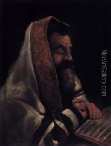 A Rabbi Reading Oil Painting - Josef Scharl