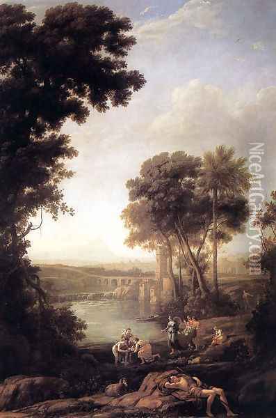 Landscape with Moses saved from the waters Oil Painting - Claude Lorrain (Gellee)