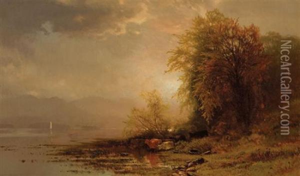Sunset On The River Oil Painting - Arthur Parton