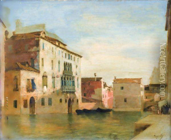 View Of A Canal In Venice Oil Painting - Eugene Fromentin
