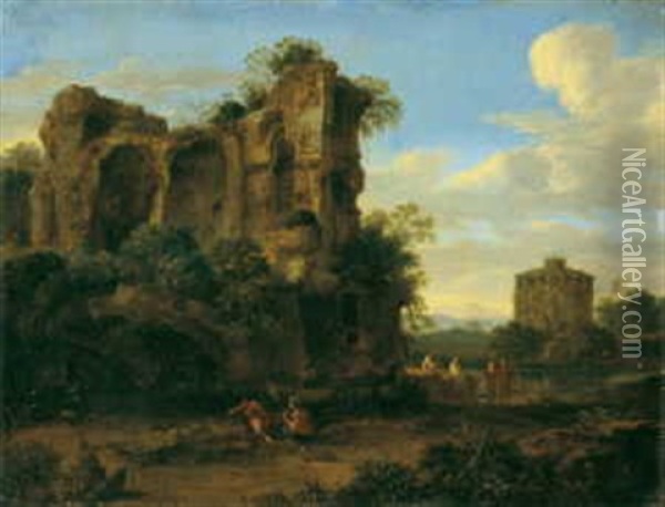 Sudliche Landschaft Mit Romischen Ruinen Oil Painting - Bartholomeus Breenbergh