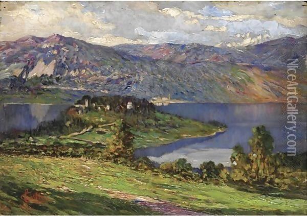 Lago D'Orta Oil Painting - Carlo Cressini