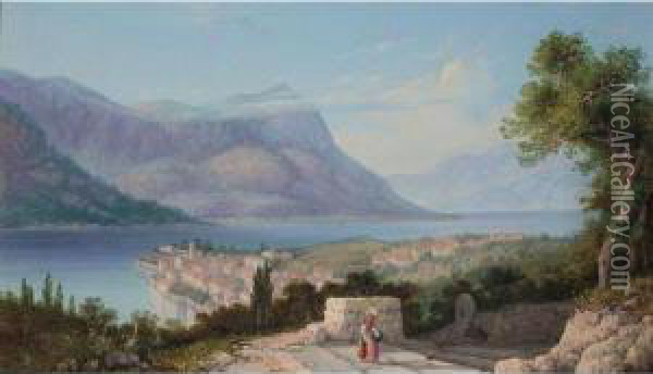 Overlooking An Italian Lake Oil Painting - Gian Gianni