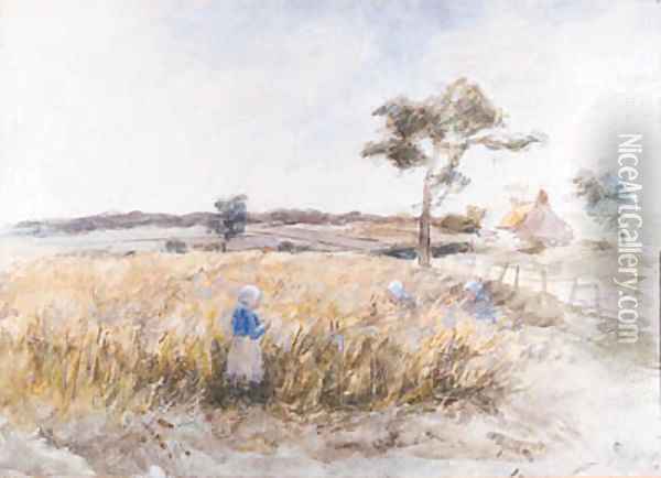 Cornfield at Panbride, Carnoustie Oil Painting - Robert Gemmell Hutchison