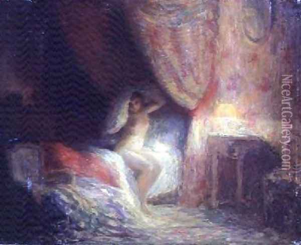 Bedroom scene bathed in light Oil Painting - Victor Lecomte