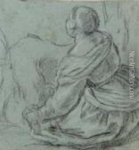Femme Trayant Une Chevre (recto); Femme Allaitant (verso) Oil Painting - Leandro Bassano