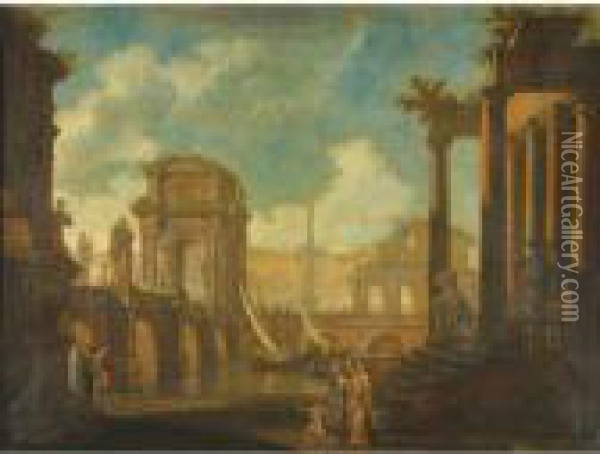 An Imaginary View Of Ancient Troy Oil Painting - Giovanni Niccolo Servandoni