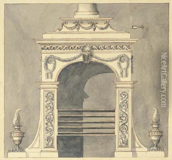 Design For A Hall Stove Oil Painting - Sir William Chambers