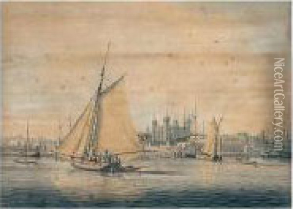 Shipping On The Thames Near Tower Bridge With The Tower Of London Beyond Oil Painting - William Anderson