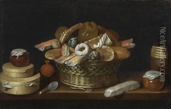 Table-Top With Basket And Boxes Of Sweets Oil Painting - Juan Van Der Hamen