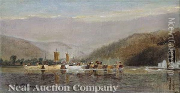 Steamboats And Barges On The Hudson River Oil Painting - Samuel Colman