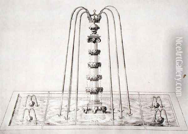 Fountain design from 'The Gardens of Wilton', c.1645 Oil Painting - Isaac de Caus