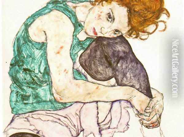 Sitting Woman with Legs Drawn Up Oil Painting - Egon Schiele