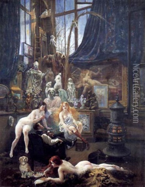Autoportrait Dans L'atelier Oil Painting - Adolphe Lalire LaLyre