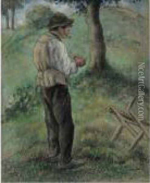 Le Pere Melon Allumant Sa Pipe Oil Painting - Camille Pissarro
