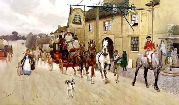 The Great North Road, The Bell at Stilton Oil Painting - Cecil Charles Aldin