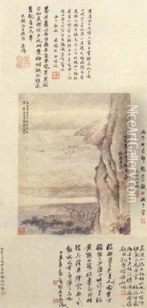 Landscape After Wang Meng Oil Painting - Wu Li