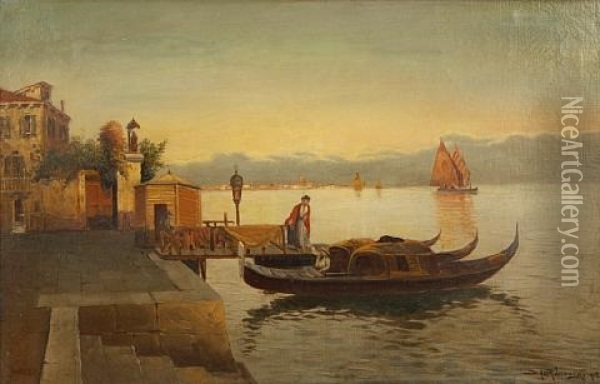 Lake Scene Oil Painting - Richard Dey de Ribcowsky