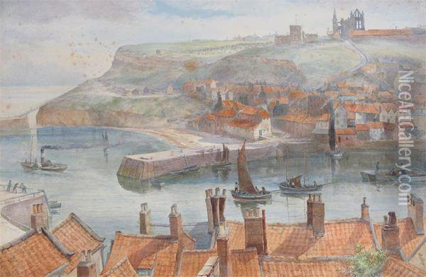 View Of Whitby Oil Painting - F. Ponte Da Player